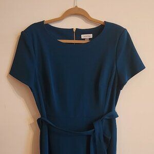 Calvin Klein Teal Short Sleeve Dress with Ruffle Detail